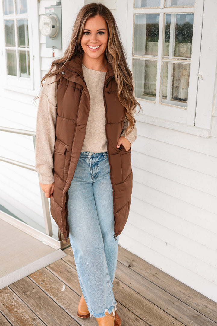Krista Long Vest - Dark Brown
