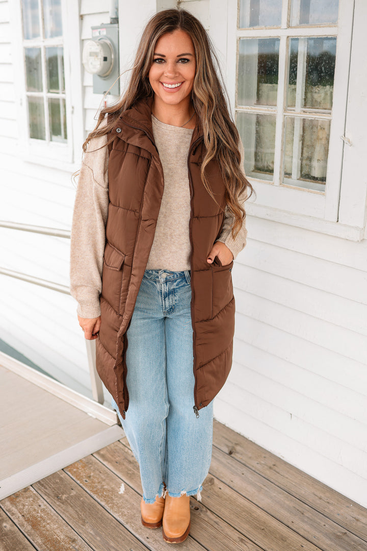 Krista Long Vest - Dark Brown