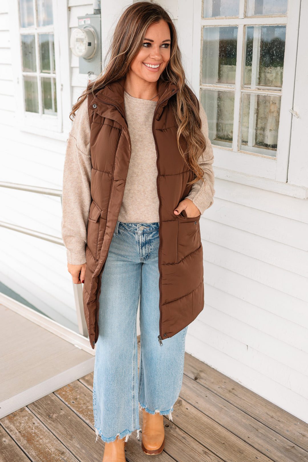 Krista Long Vest - Dark Brown