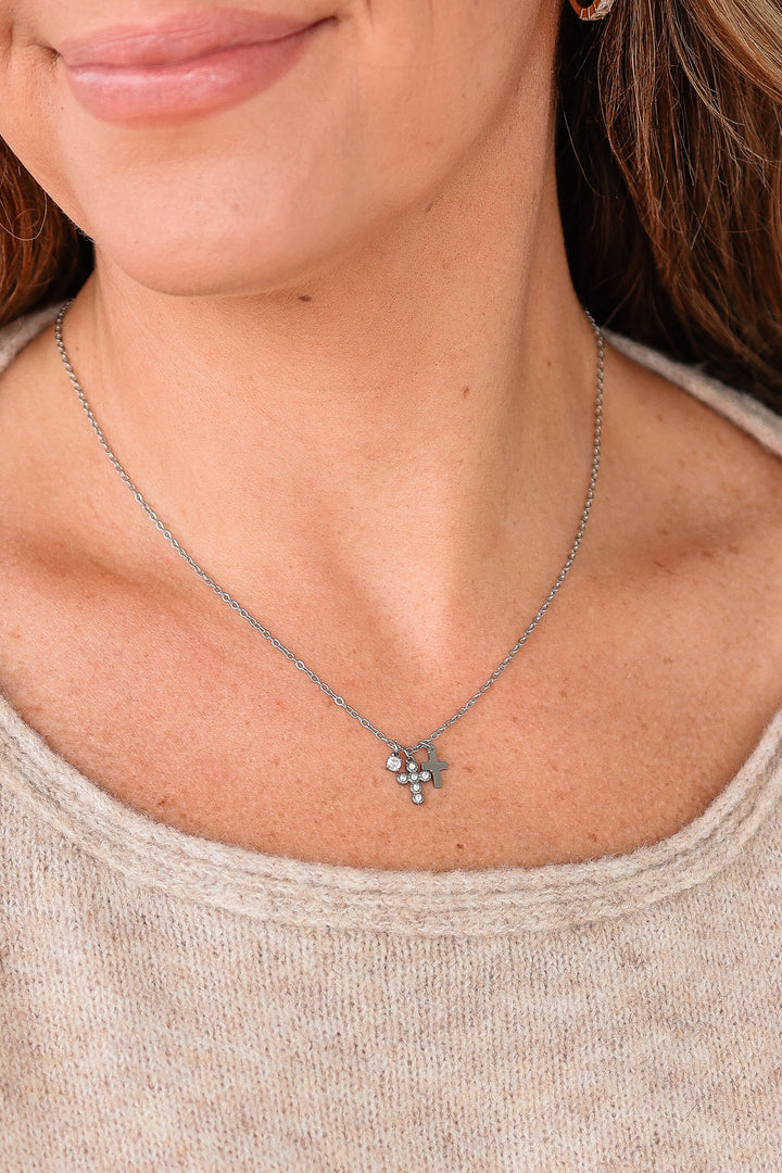 Petite Double Cross Necklace