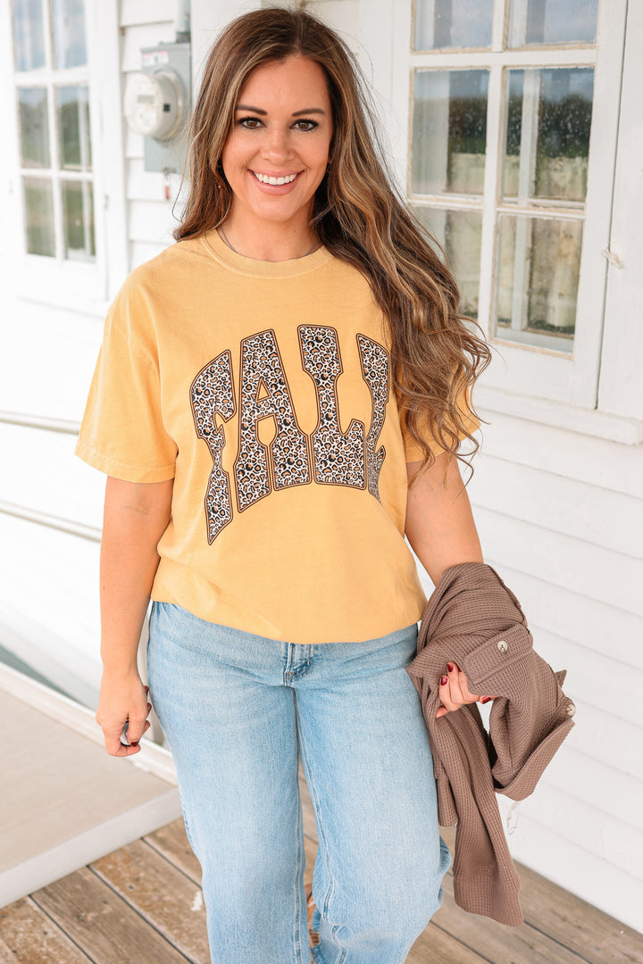 Leopard Fall Graphic Tee - Mustard