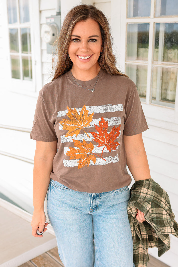 Striped Leaves Graphic Tee - Espresso