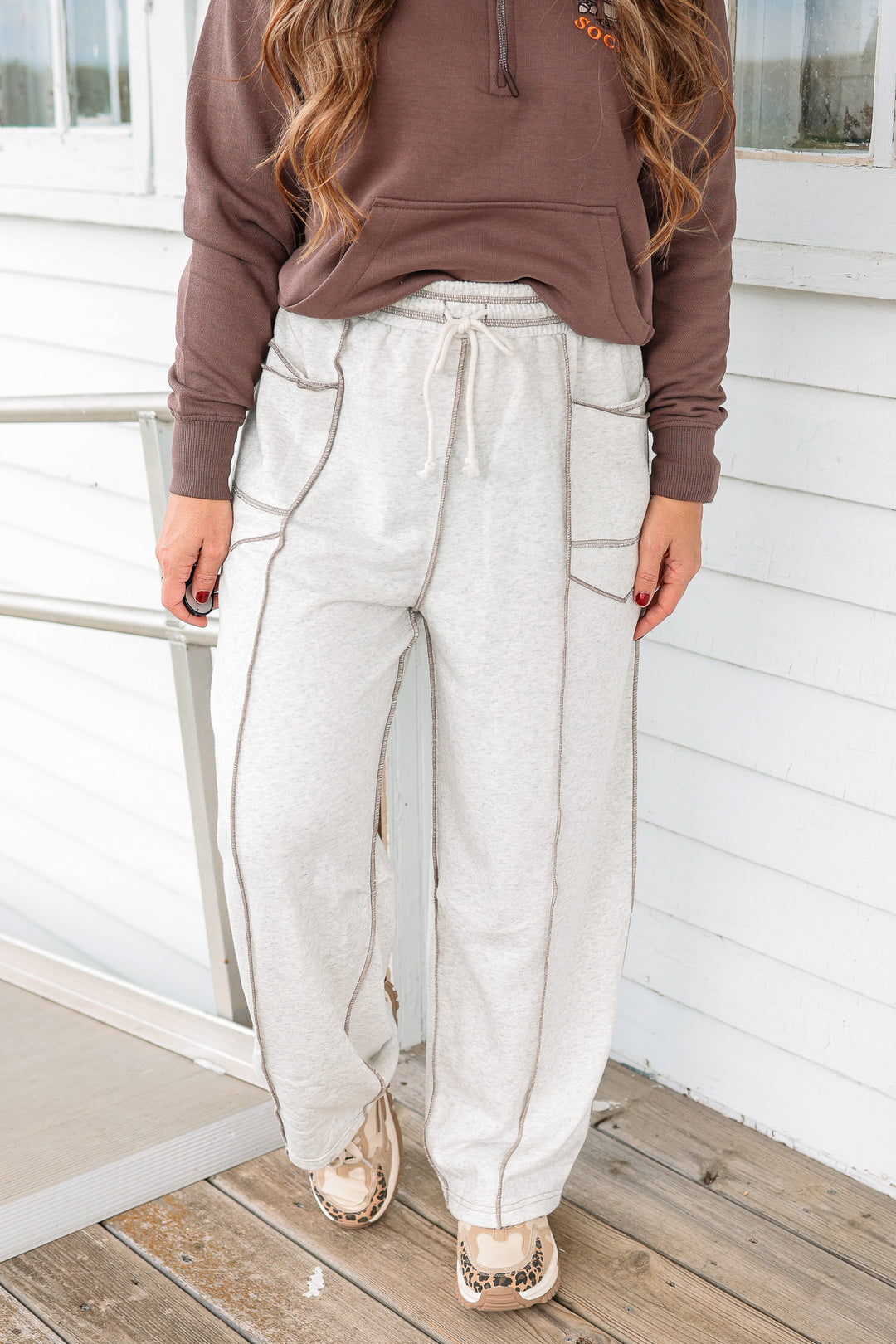 Zaya Barrel Cotton Terry Pants - Heather Grey