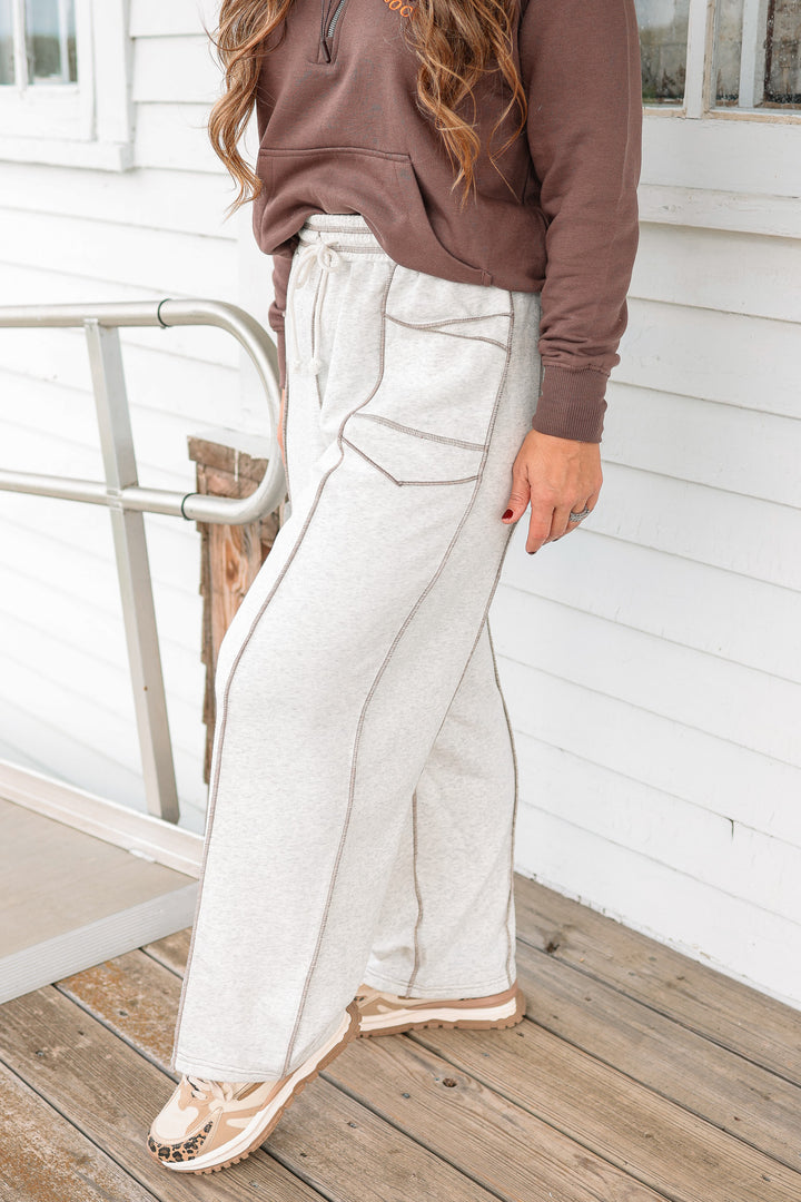 Zaya Barrel Cotton Terry Pants - Heather Grey