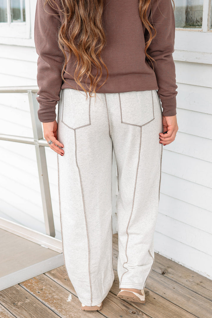 Zaya Barrel Cotton Terry Pants - Heather Grey