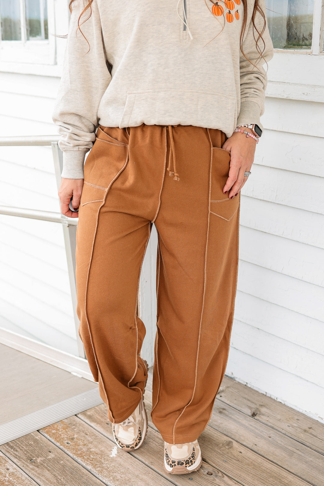 Zaya Barrel Cotton Terry Pants - Mocha