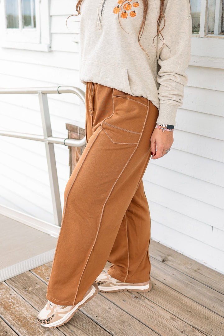Zaya Barrel Cotton Terry Pants - Mocha
