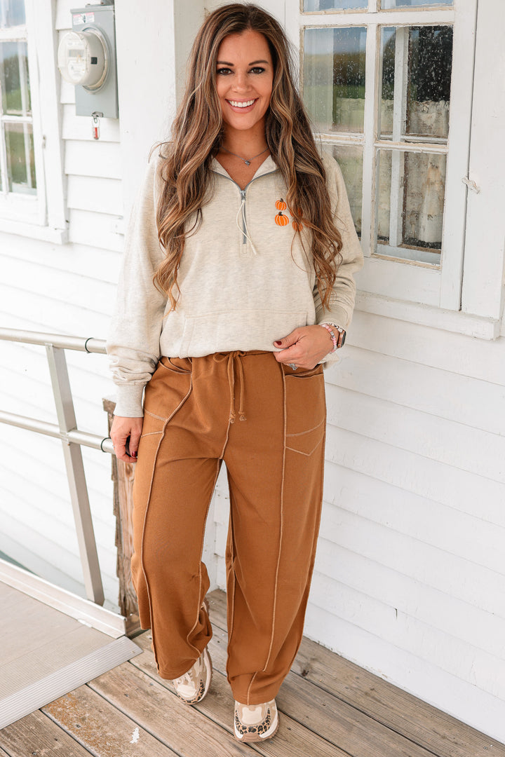 Zaya Barrel Cotton Terry Pants - Mocha