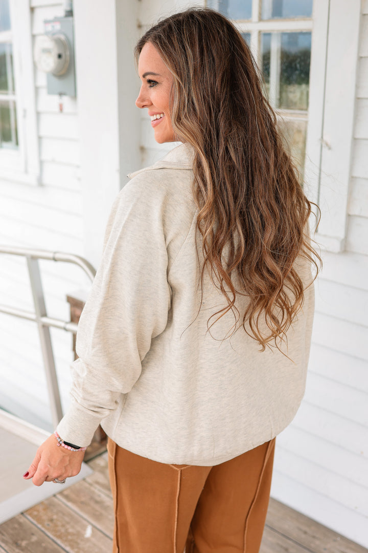 Pumpkin Patch Embroidered Half Zip - Oatmeal Heather