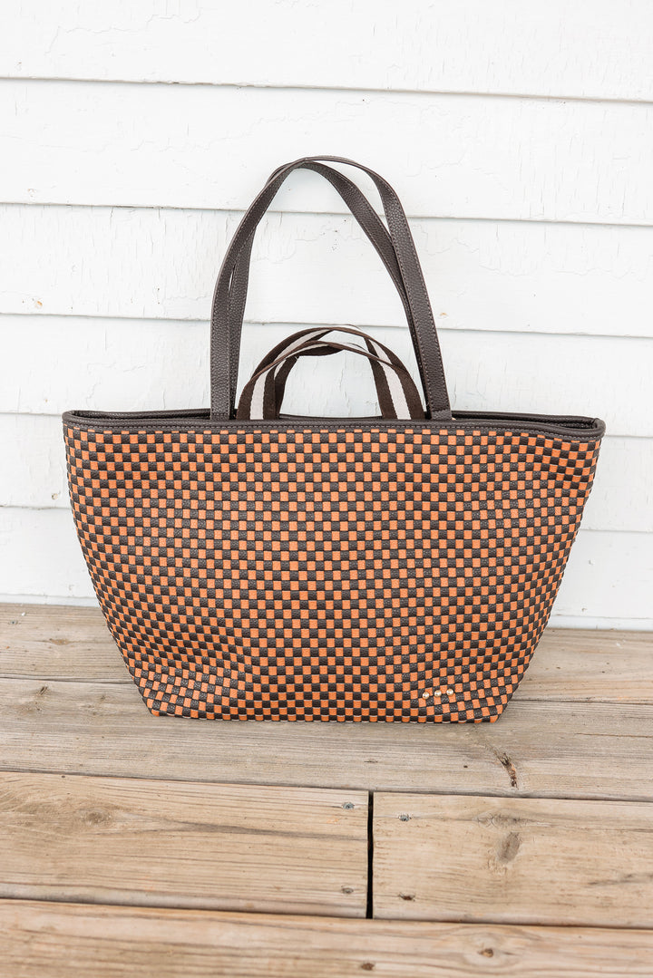Woven Tiffany Organizer Tote Bag - Checkered Coffee