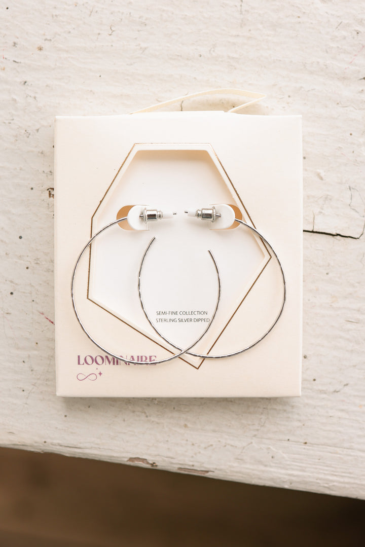 Gemma Gold Dip Wire Open Hoop Earrings - White Gold