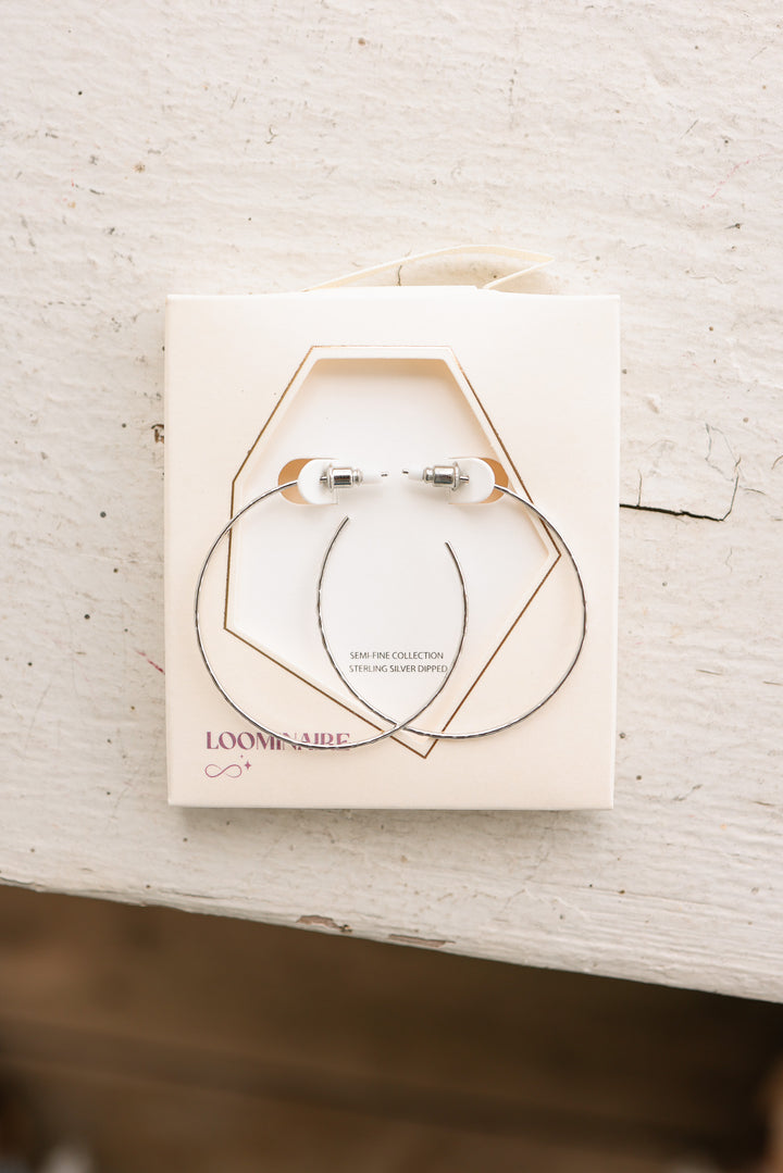 Gemma Gold Dip Wire Open Hoop Earrings - White Gold