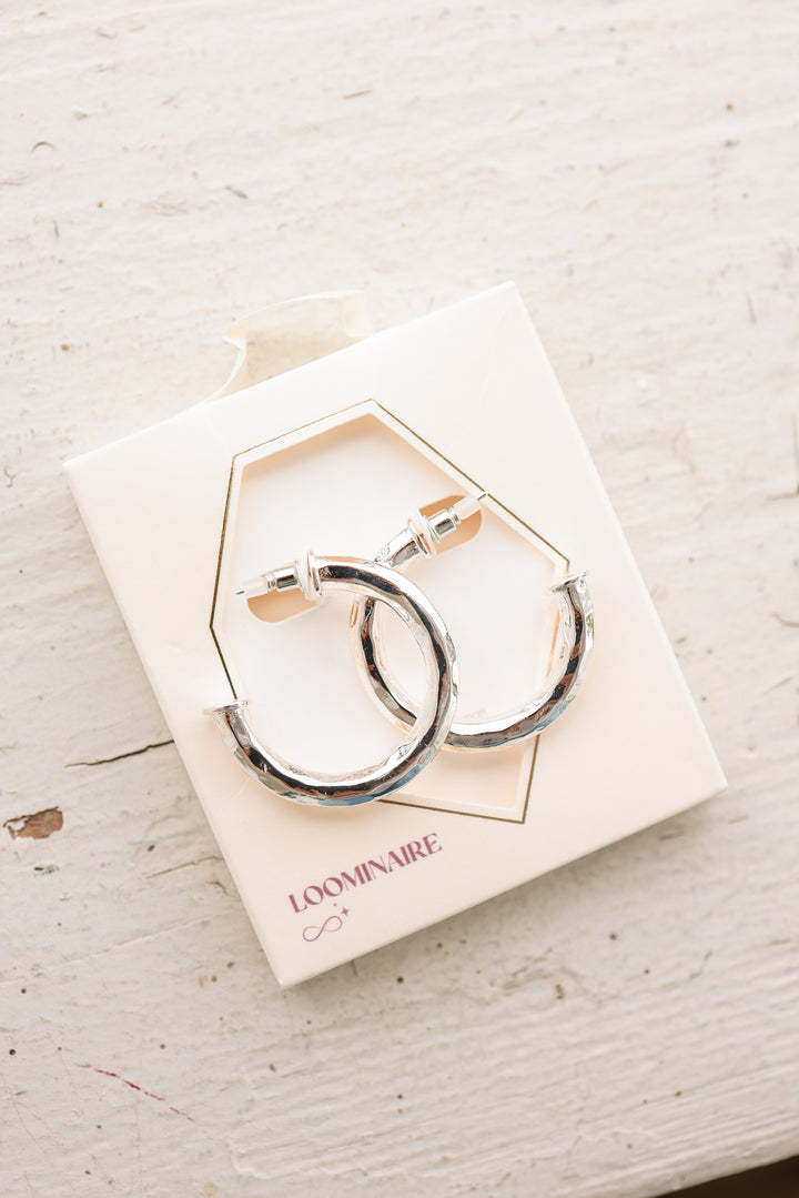 Jana Gold Dipped Hammered Metal Hoop Earrings - Silver