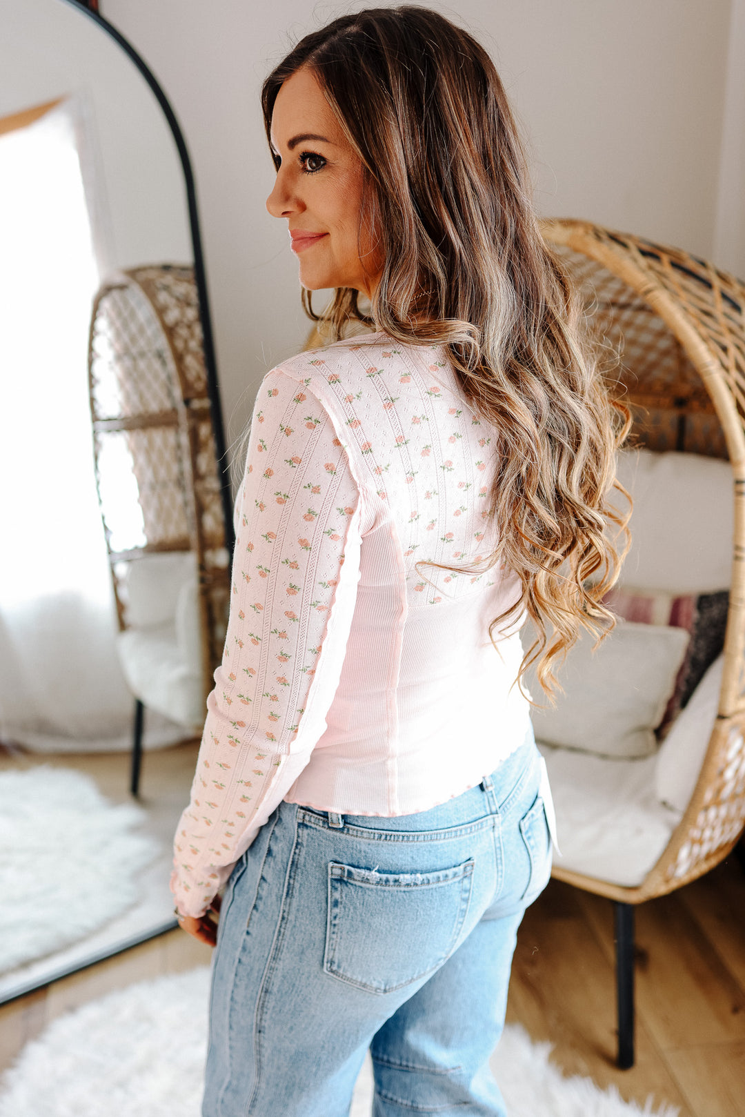 Ditsy Squared Neckline Top - Pink