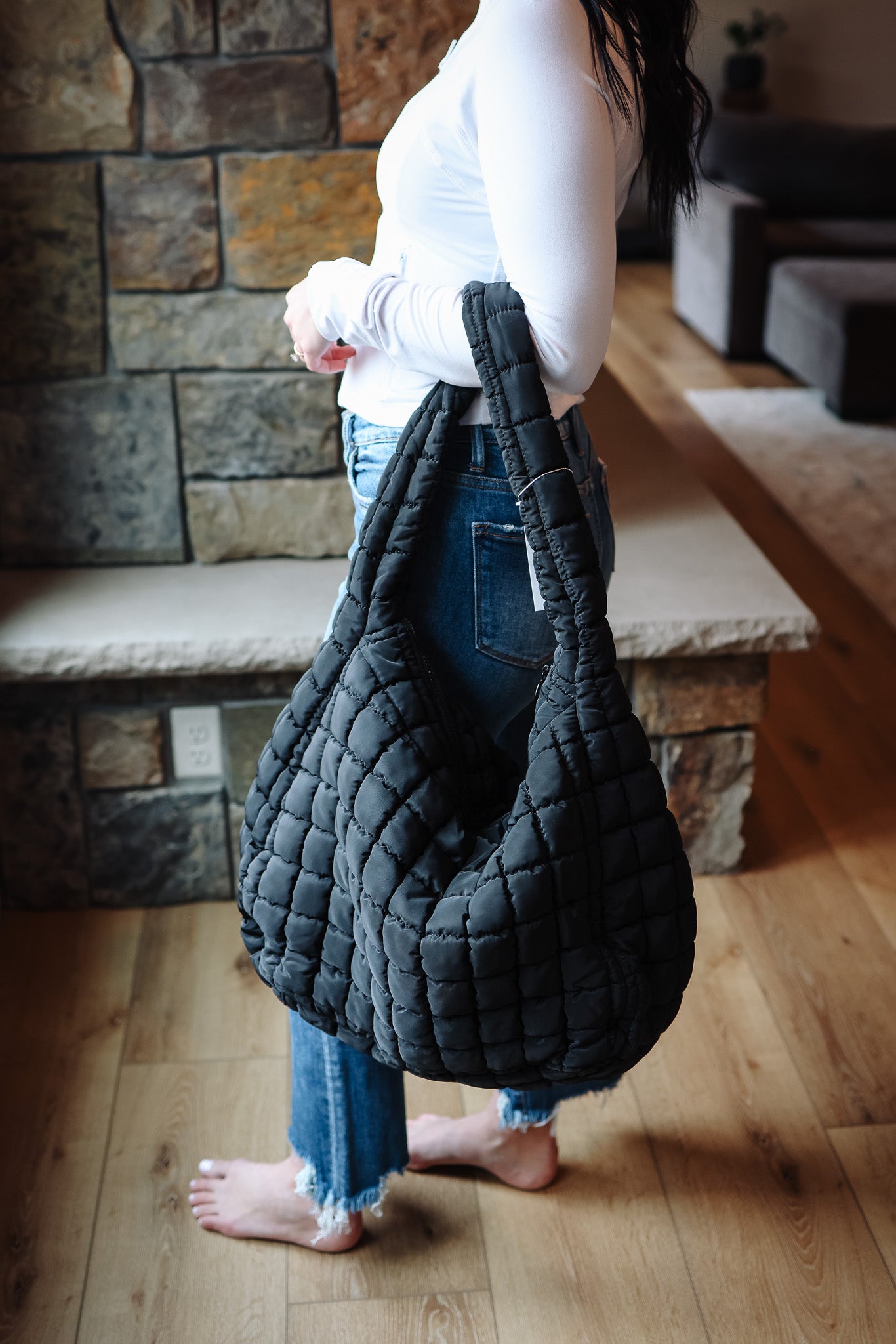 Cleo Slouchy Quilted Tote - Black