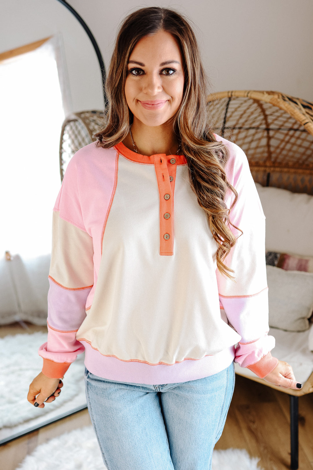 Talia Colorblock Henley Pullover