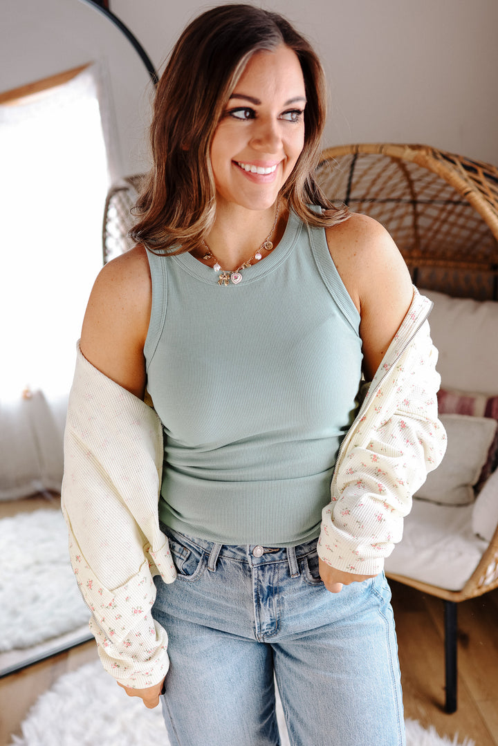 Maeve Ribbed Knit Tank - Sage