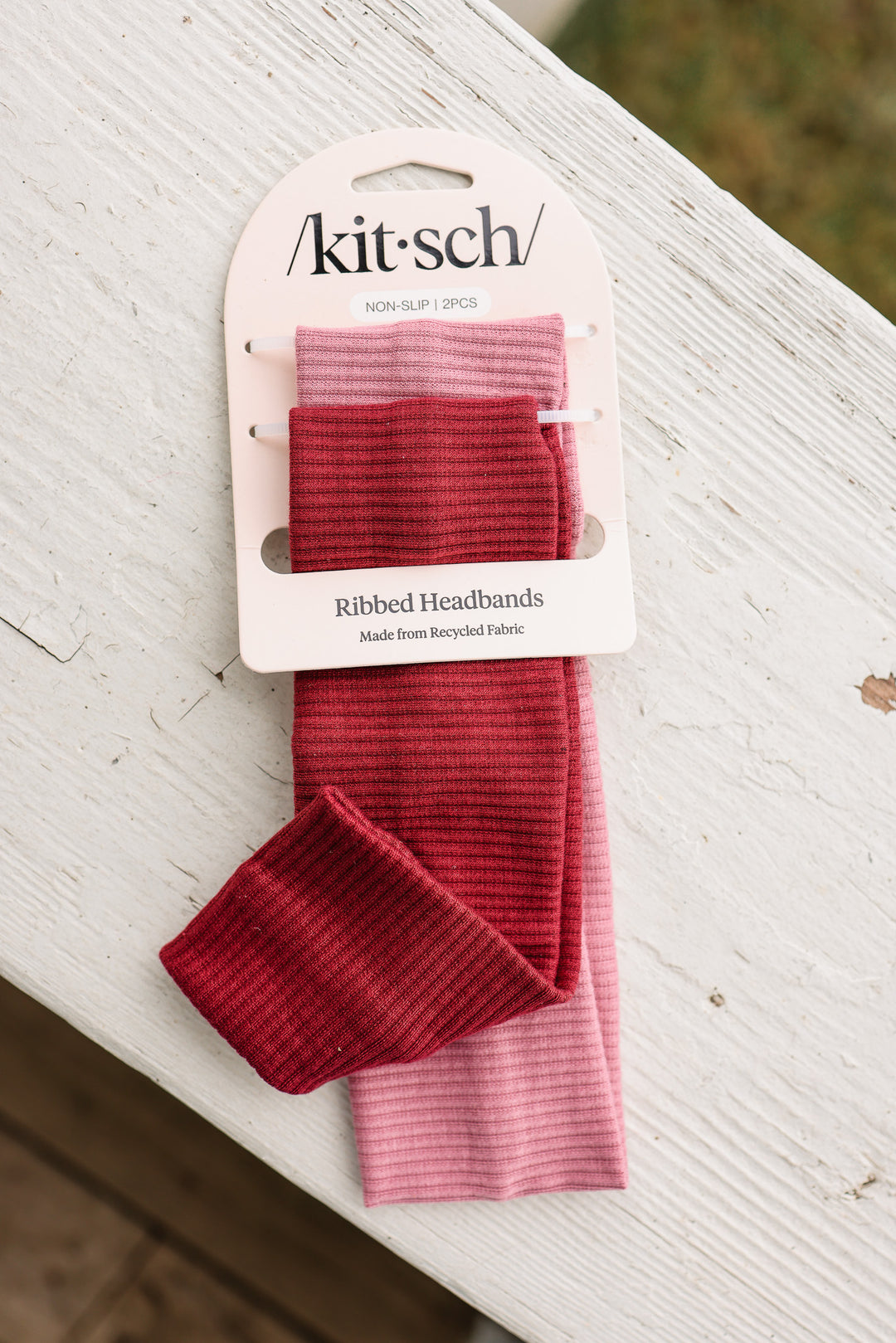 Recycled Fabric Ribbed Elastic Headbands 2pc Set - Cherry Lacquer & Dusty Pink