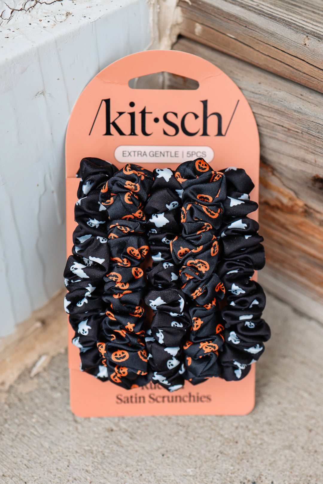 Ruched Satin Scrunchies 5pc Set - Ghosts & Pumpkins