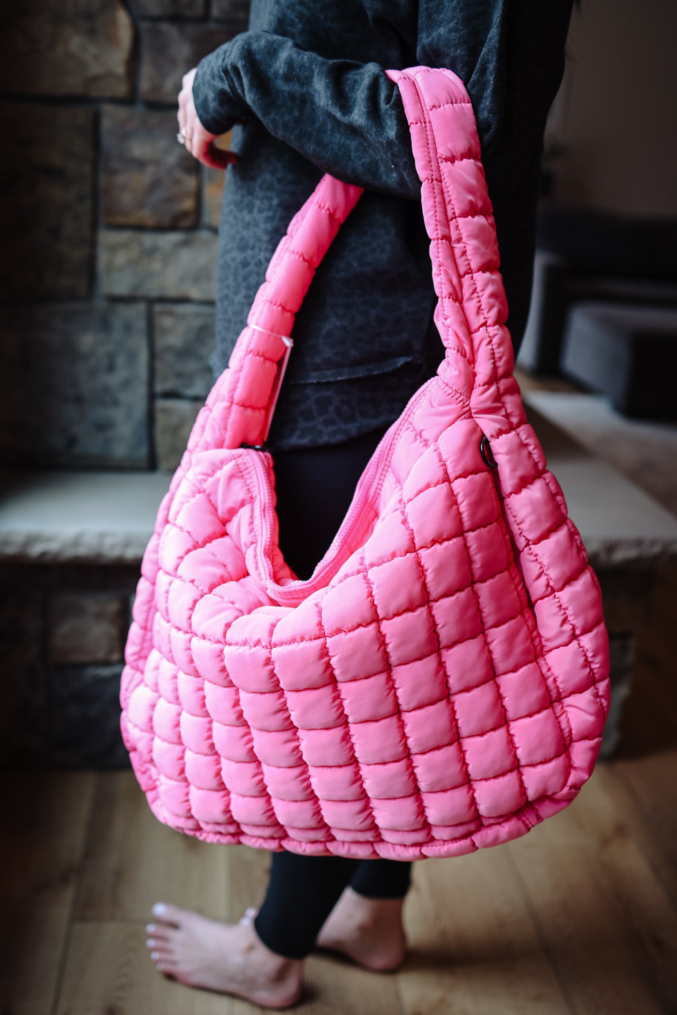 Cleo Slouchy Quilted Tote - Bubblegum Pink