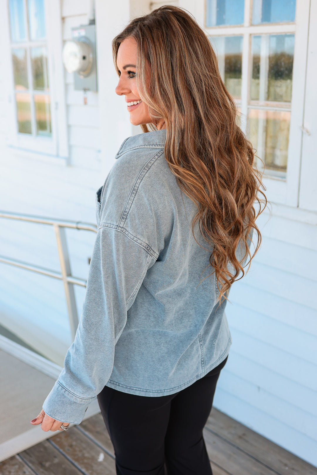 Marina Collared V-Neck Top - Light Denim