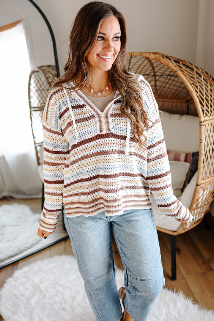 Amara Striped Hoodie Sweater - Brown