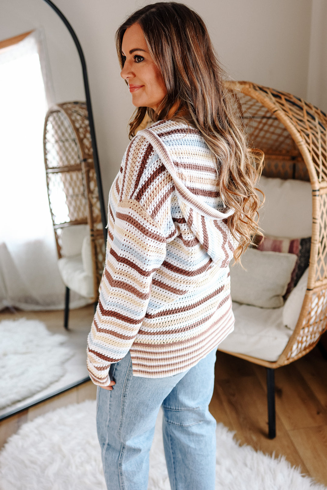 Amara Striped Hoodie Sweater - Brown