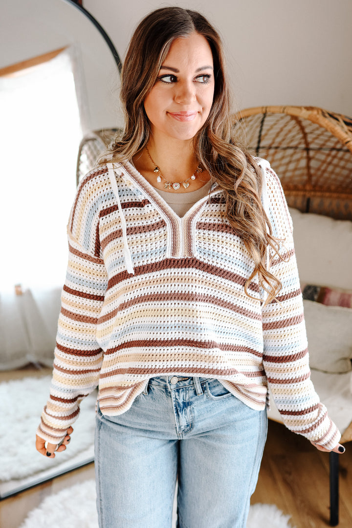 Amara Striped Hoodie Sweater - Brown