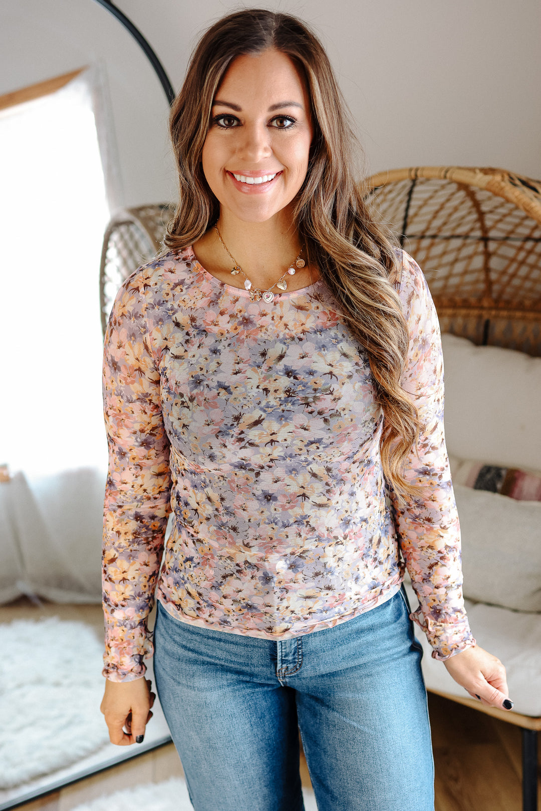 Elara Floral Mesh Top