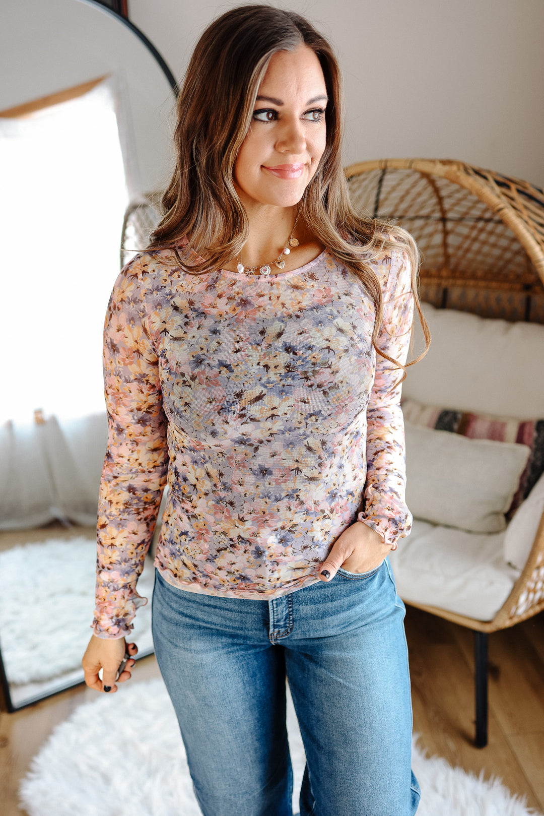 Elara Floral Mesh Top