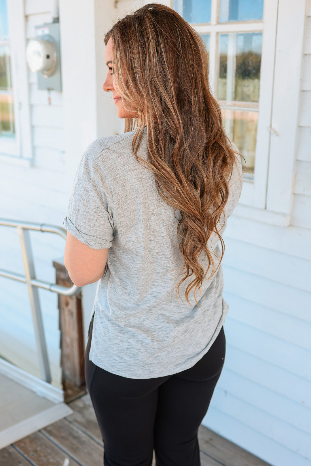 Zoie V-Neck Short Sleeve Top - Heather Gray