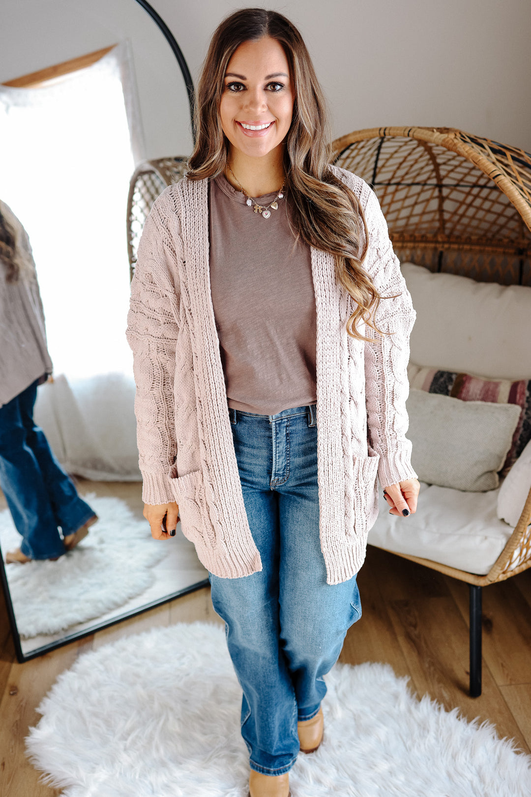 Thea Cable Knit Chenille Cardigan