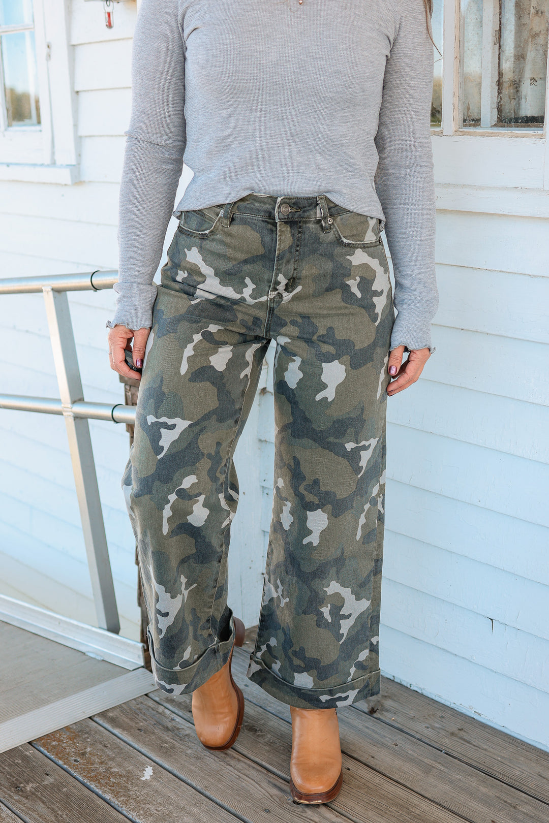 Hilary Wide Leg Crop Camouflage Jeans