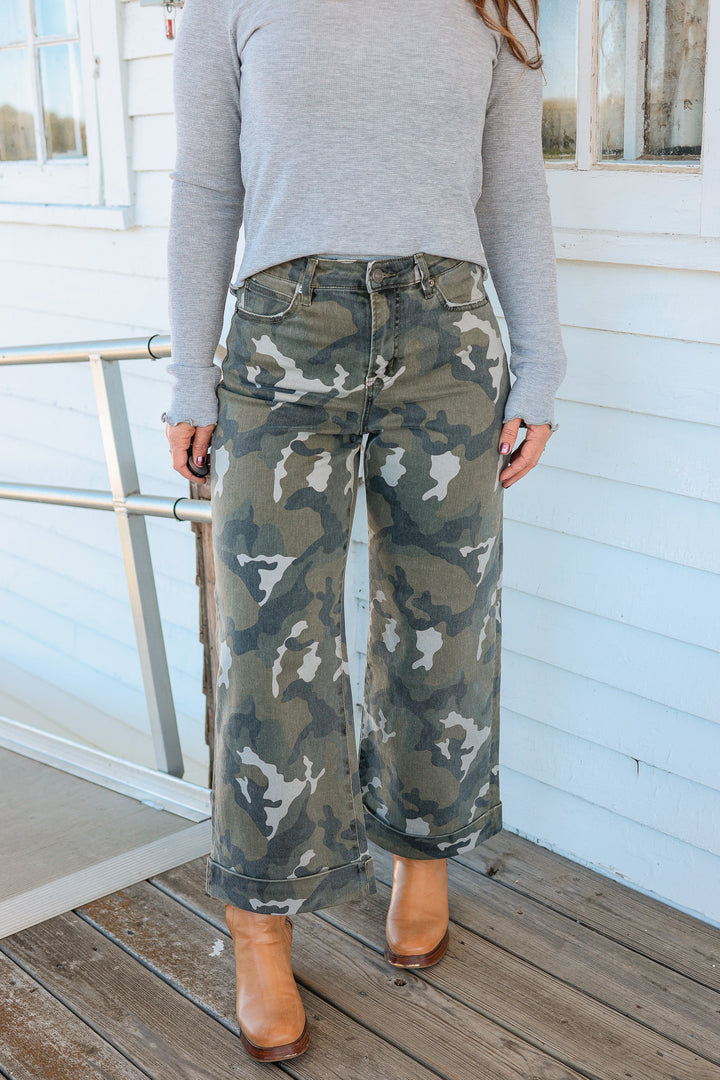 Hilary Wide Leg Crop Camouflage Jeans