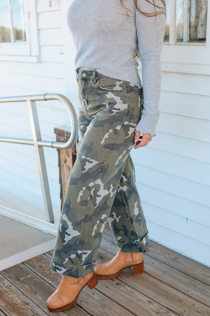 Hilary Wide Leg Crop Camouflage Jeans