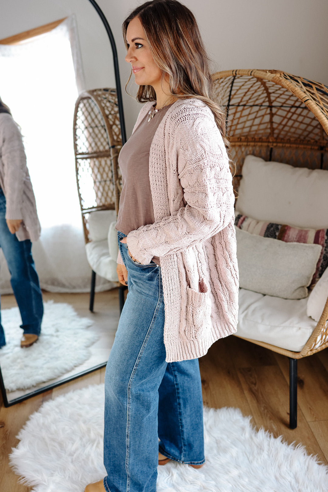 Thea Cable Knit Chenille Cardigan
