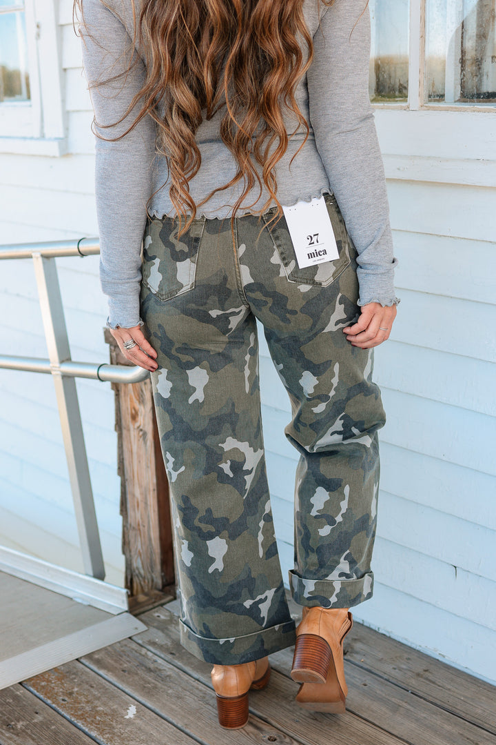 Hilary Wide Leg Crop Camouflage Jeans