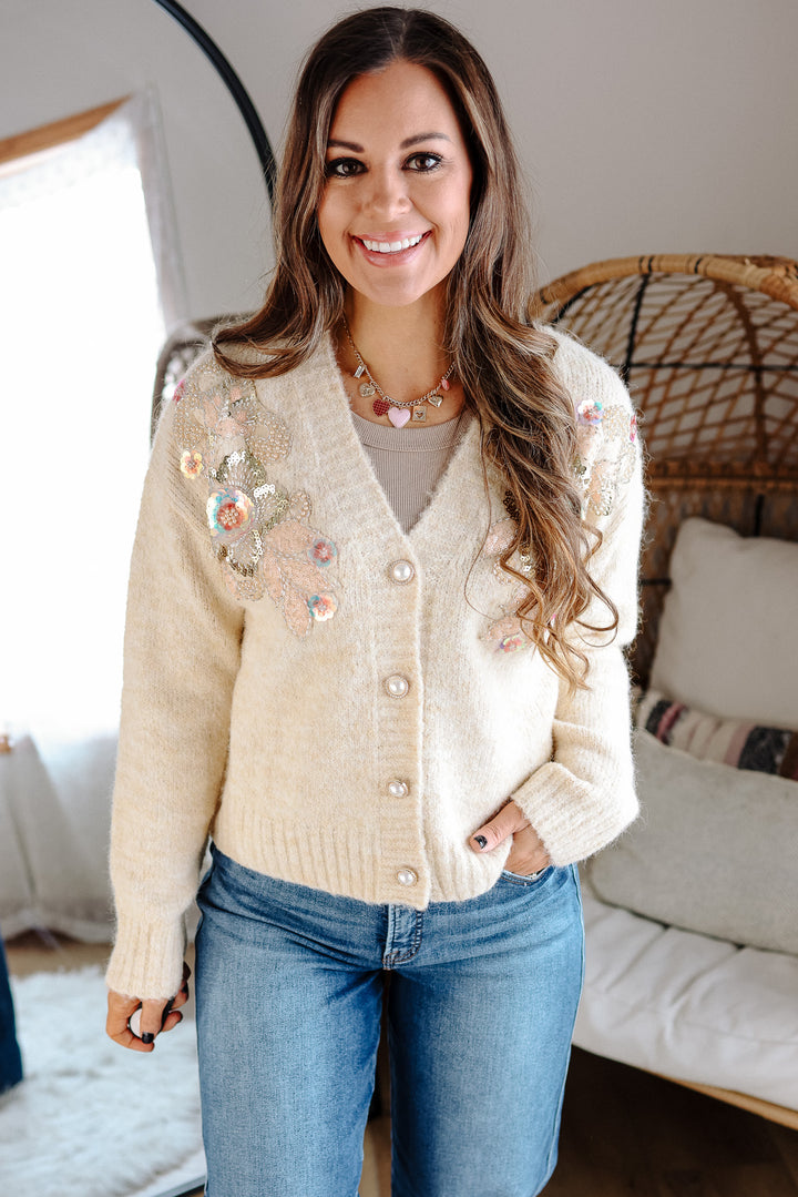 Sequin Beaded Floral Cardigan
