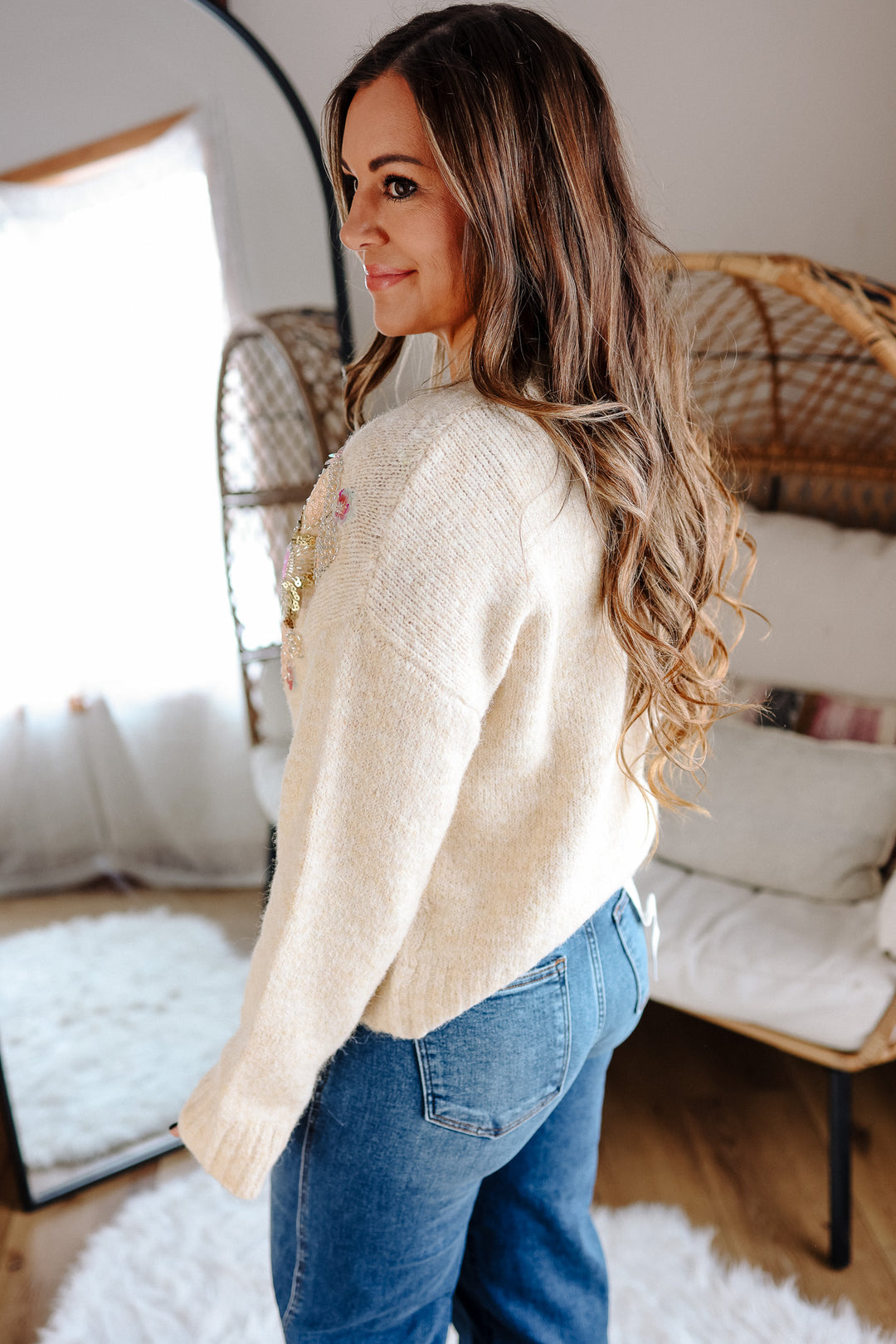 Sequin Beaded Floral Cardigan