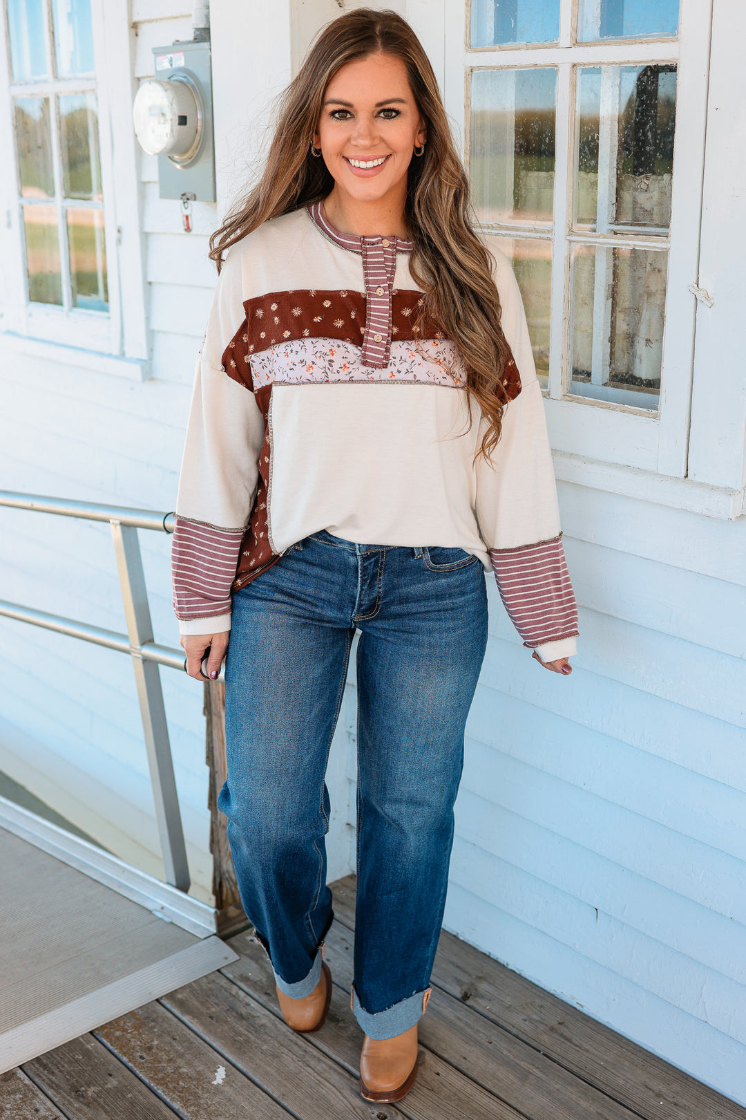 Rue Floral Stripe Colorblock Top
