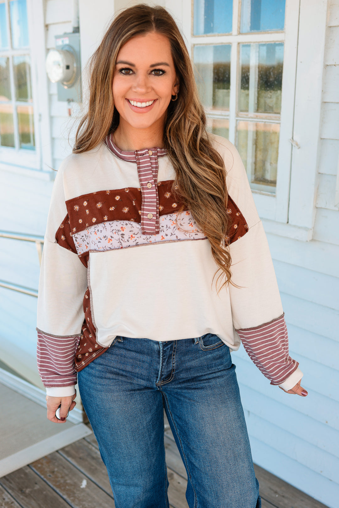Rue Floral Stripe Colorblock Top