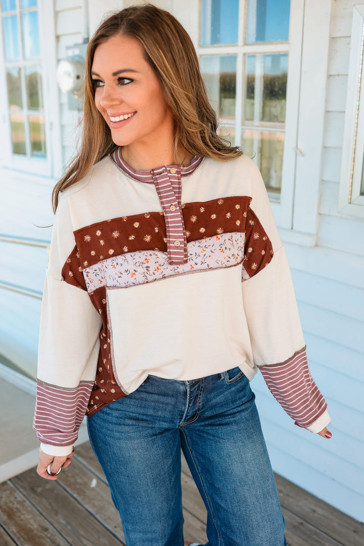 Rue Floral Stripe Colorblock Top