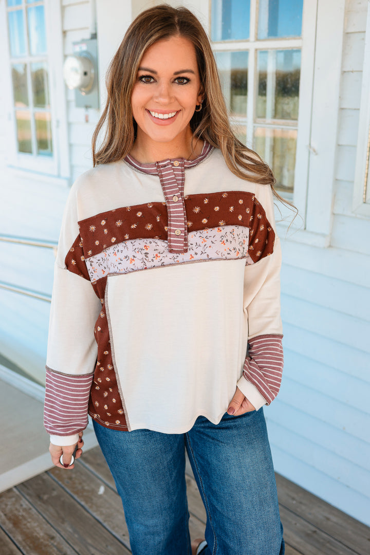 Rue Floral Stripe Colorblock Top