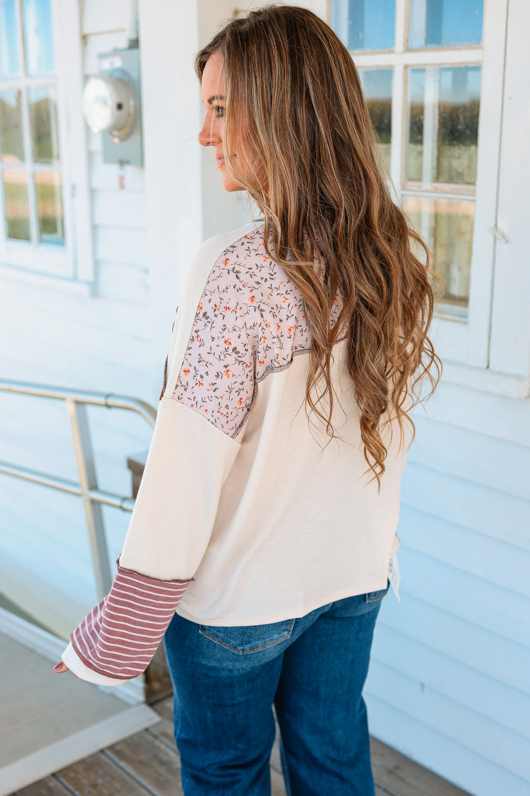 Rue Floral Stripe Colorblock Top