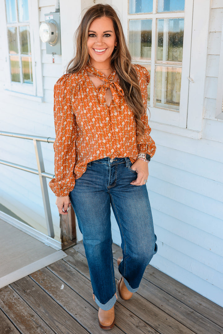 Lennie Bow Tie Balloon Sleeve Blouse