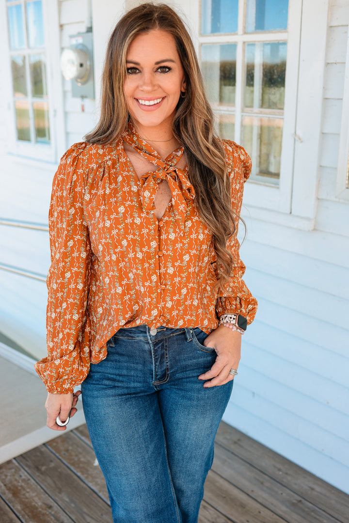 Lennie Bow Tie Balloon Sleeve Blouse