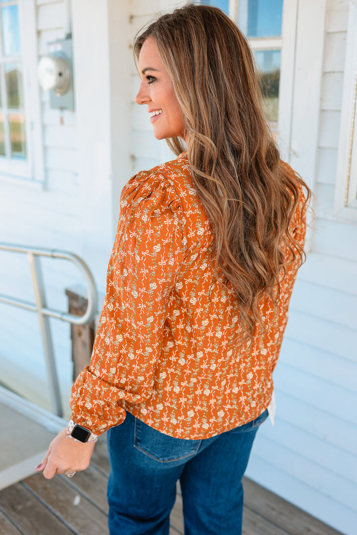 Lennie Bow Tie Balloon Sleeve Blouse