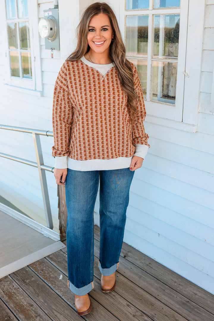 Harlow Floral Knit Pullover - Rust