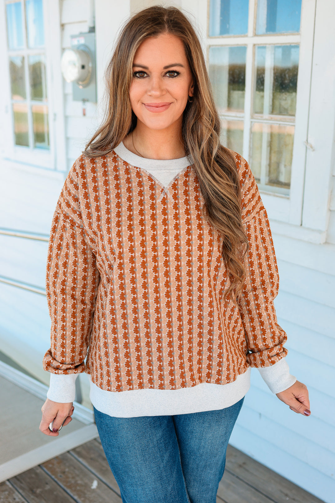 Harlow Floral Knit Pullover - Rust