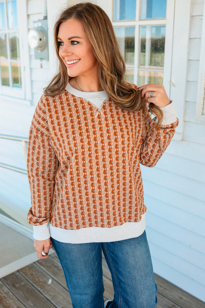 Harlow Floral Knit Pullover - Rust